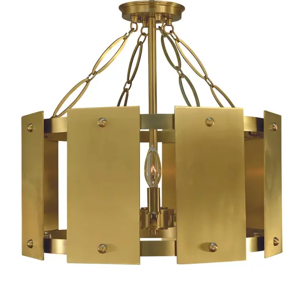 The Barrington semi-flush mount combines traditional elegance with practical ceiling clearance. Five candelabra lights provide ample illumination while the brushed brass finish adds warmth to any space.