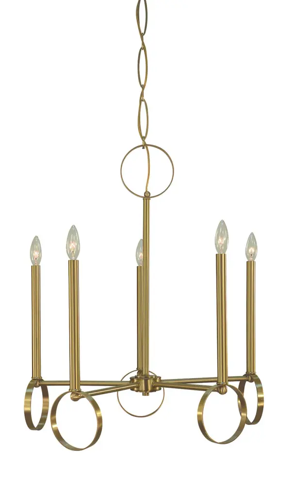 The Olivia 5-Light Chandelier combines classic candelabra styling with contemporary brushed brass finish. At 24 inches wide, it's perfectly sized for medium dining spaces while the 36-inch adjustable chain allows customization for various ceiling heights.