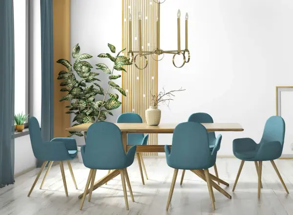 The Olivia 5-Light Chandelier combines classic candelabra styling with contemporary brushed brass finish. At 24 inches wide, it's perfectly sized for medium dining spaces while the 36-inch adjustable chain allows customization for various ceiling heights. - alternate view