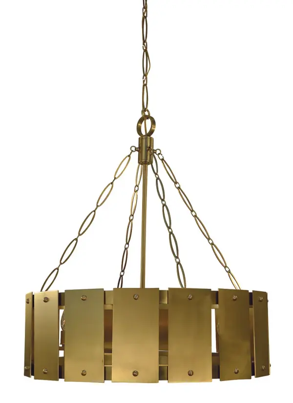 The Barrington 8-light chandelier delivers commanding presence with its 30-inch width and brushed brass finish. Eight candelabra lights provide ample illumination for large dining spaces, while the traditional design complements both classic and transitional interiors.