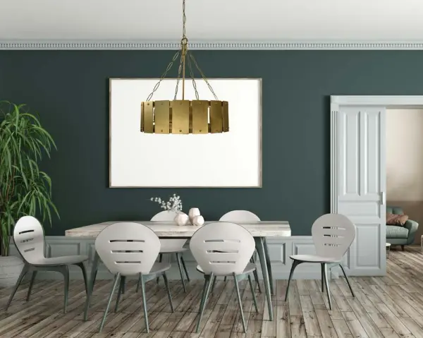 The Barrington 8-light chandelier delivers commanding presence with its 30-inch width and brushed brass finish. Eight candelabra lights provide ample illumination for large dining spaces, while the traditional design complements both classic and transitional interiors. - alternate view