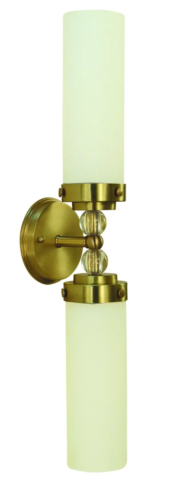 The Emily bath sconce brings sophisticated vertical lighting to bathroom vanities with its sleek brushed brass finish. At 25 inches tall, this 2-light fixture provides ample illumination while adding a touch of modern elegance.
