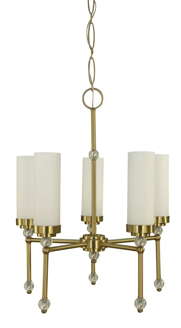 The Emily chandelier combines classic proportions with contemporary brushed brass finish, making it a versatile choice for dining rooms and kitchen islands. Its 24-inch width and 5-light configuration provide ample illumination while maintaining an elegant profile.