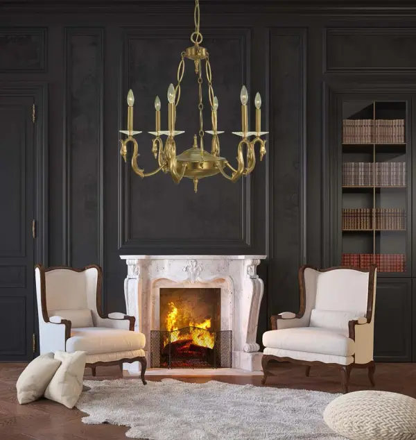 The Odette chandelier brings sophisticated style to dining spaces with its 6-light candelabra design and warm brushed brass finish. At 27 inches wide, it's perfectly sized for medium dining rooms and kitchen islands. - alternate view