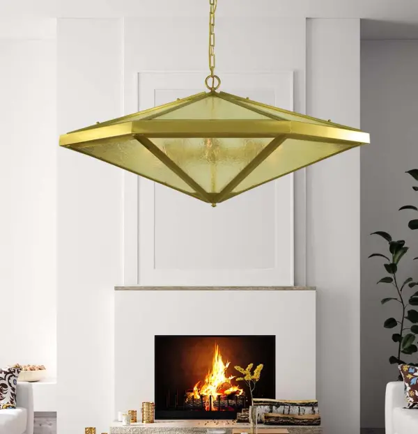 The Nova 6-Light Chandelier combines contemporary design with warm brushed brass finish, creating a sophisticated focal point for dining spaces. Its 36-inch width and adjustable height make it versatile for various room sizes. - alternate view