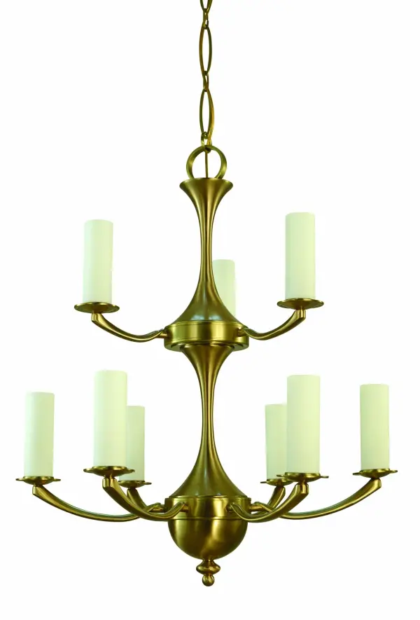The Atherton chandelier combines transitional elegance with contemporary clean lines. Its brushed brass finish and 9-light candelabra design create a warm, inviting ambiance perfect for formal and casual dining alike.