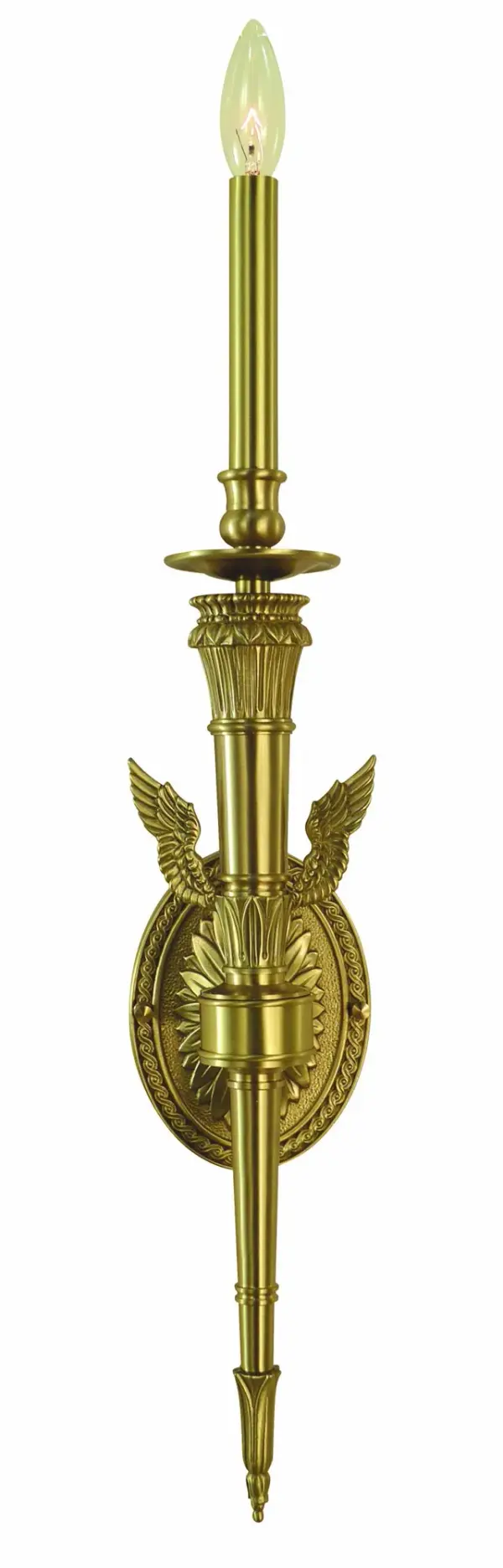This sophisticated wall sconce brings timeless French-inspired design to any space. At 26 inches tall, it makes a statement while the brushed brass finish adds warmth and refinement. Perfect for traditional and transitional interiors.