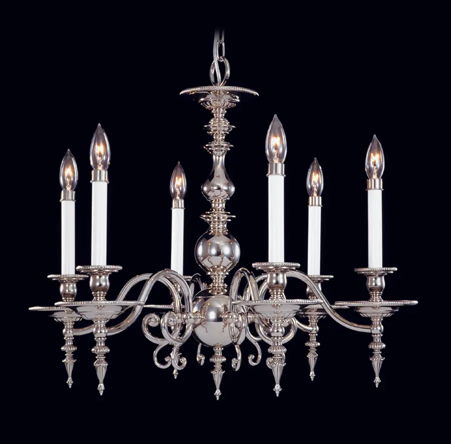 Georgian Six Light Chandelier in Polished Brass