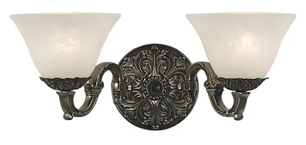 This traditional 2-light wall sconce features an antique silver finish with white marble glass shades, offering timeless elegance. The compact 17-inch width makes it ideal for flanking mirrors or illuminating hallways.