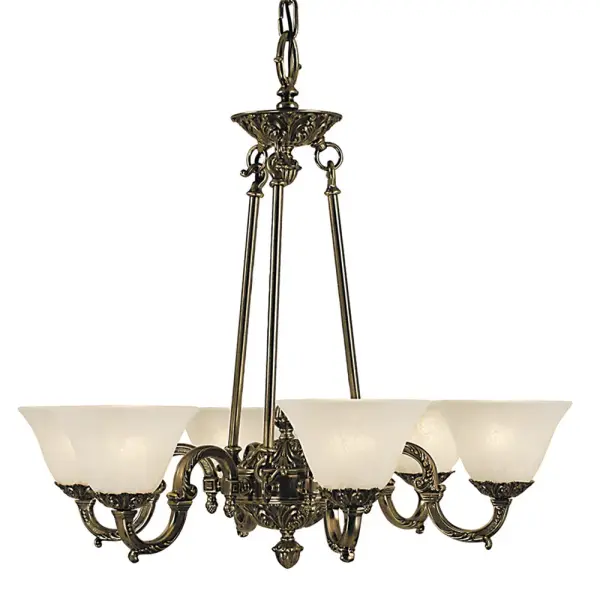 This 6-light Napoleonic chandelier brings Old World European charm with its French Brass finish and white marble glass shades. At 28 inches wide, it's perfectly scaled for medium dining rooms and creates warm, diffused lighting.