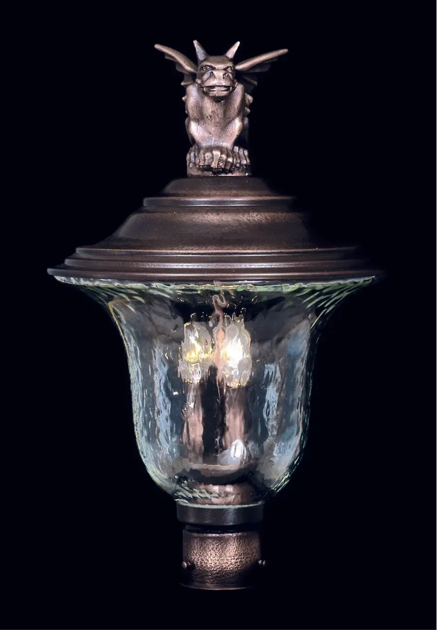 Three Light Exterior Post Mount with Gargoyles