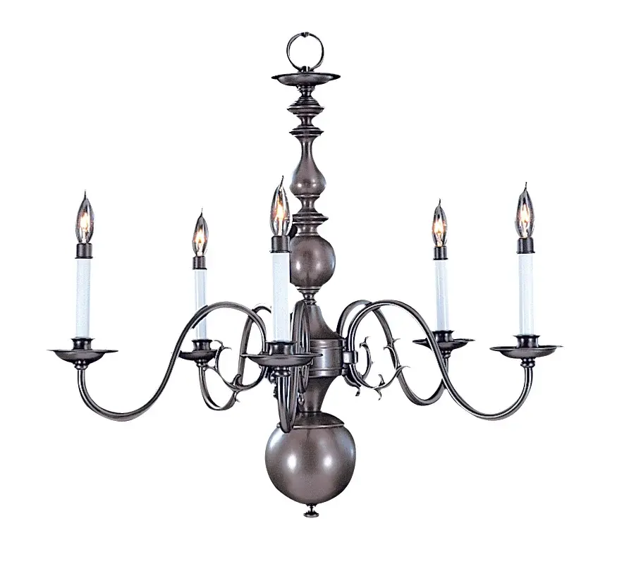 Five Light Colonial Chandelier in Polished Brass