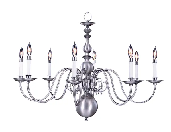 This eight-light chandelier brings timeless colonial charm with its mahogany bronze finish. Made in the USA by Framburg, it balances formal sophistication with casual adaptability, making it suitable for both traditional and transitional spaces.