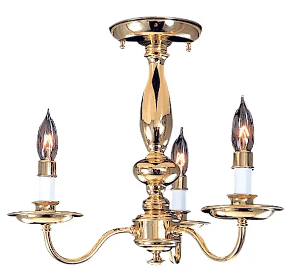 A three-light flush mount fixture in warm Mahogany Bronze finish that brings colonial charm to low-ceiling spaces. Made in the USA by Framburg, this fixture accommodates both formal and casual settings with timeless appeal.