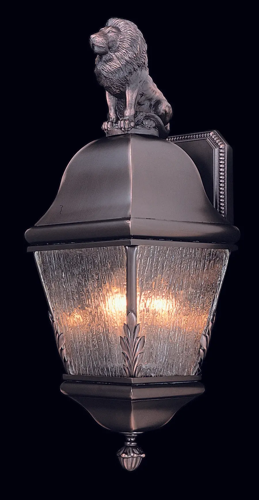 Three Light Exterior Wall Mount with Lion Detail