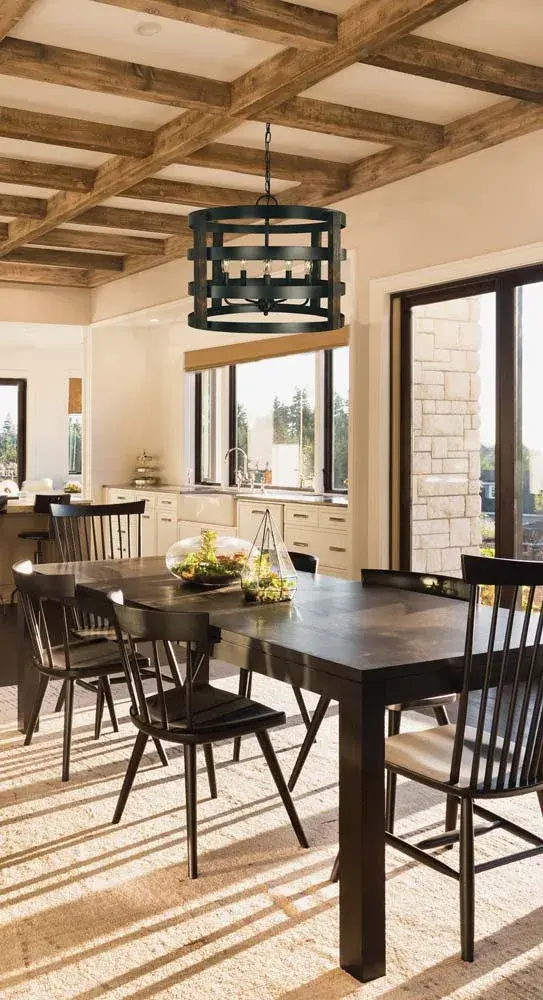 The Homestead 5-Light Chandelier combines rustic farmhouse appeal with contemporary matte black styling. Its medium scale and candle-style design make it versatile for dining rooms and kitchen islands. - alternate view
