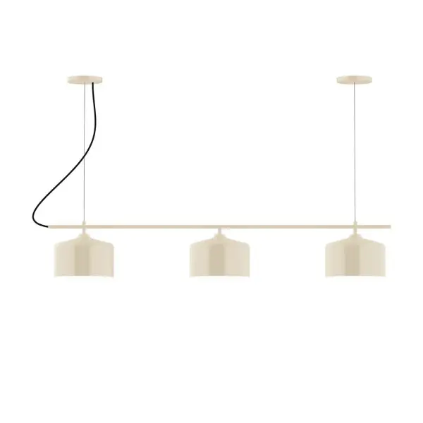 Axis, a contemporary series of basic spun geometric shapes, is simply configured for interior use. Colorful and clean-lined, these axially symmetric shapes will add pizzazz to your space. Collection: Julia Finish: Cream Glass: 8.5" Julia Notes: A19 LED Width: 8.50" Height: 79.75" Length: 48.00" Weight: 25.00 lb Wire: 6' Black Fabric Cord Canopy: (2) 5" diameter Number of Bulbs: 3 Maximum Wattage: 100.00 W Bulb Type: A19 Bulb Base: E26 Medium Light Source: Incandescent or LED equivalent Dimmable Voltage: 120.00 V Country of Origin: US Safety Listing: UL/cUL Safety Rating: Dry LED Manufacturer Warranty: 1-year limited warranty on the fixture.