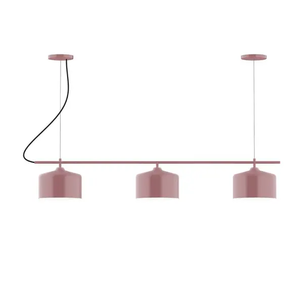 Axis, a contemporary series of basic spun geometric shapes, is simply configured for interior use. Colorful and clean-lined, these axially symmetric shapes will add pizzazz to your space. Collection: Julia Finish: Mauve Glass: 8.5" Julia Notes: A19 LED Width: 8.50" Height: 79.75" Length: 48.00" Weight: 25.00 lb Wire: 6' Gray Fabric Cord Canopy: (2) 5" diameter Number of Bulbs: 3 Maximum Wattage: 100.00 W Bulb Type: A19 Bulb Base: E26 Medium Light Source: Incandescent or LED equivalent Dimmable Voltage: 120.00 V Country of Origin: US Safety Listing: UL/cUL Safety Rating: Dry LED Manufacturer Warranty: 1-year limited warranty on the fixture.