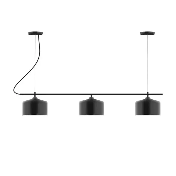 Axis, a contemporary series of basic spun geometric shapes, is simply configured for interior use. Colorful and clean-lined, these axially symmetric shapes will add pizzazz to your space. Collection: Julia Finish: Black Glass: 8.5" Julia Notes: A19 LED Width: 8.50" Height: 79.75" Length: 48.00" Weight: 25.00 lb Wire: 6' Polished Copper Fabric Cord Canopy: (2) 5" diameter Number of Bulbs: 3 Maximum Wattage: 100.00 W Bulb Type: A19 Bulb Base: E26 Medium Light Source: Incandescent or LED equivalent Dimmable Voltage: 120.00 V Country of Origin: US Safety Listing: UL/cUL Safety Rating: Dry LED Manufacturer Warranty: 1-year limited warranty on the fixture.