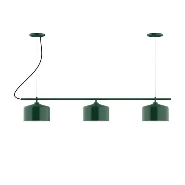 Axis, a contemporary series of basic spun geometric shapes, is simply configured for interior use. Colorful and clean-lined, these axially symmetric shapes will add pizzazz to your space. Collection: Julia Finish: Forest Green Glass: 8.5" Julia Notes: A19 LED Width: 8.50" Height: 79.75" Length: 48.00" Weight: 25.00 lb Wire: 6' Polished Copper Fabric Cord Canopy: (2) 5" diameter Number of Bulbs: 3 Maximum Wattage: 100.00 W Bulb Type: A19 Bulb Base: E26 Medium Light Source: Incandescent or LED equivalent Dimmable Voltage: 120.00 V Country of Origin: US Safety Listing: UL/cUL Safety Rating: Dry LED Manufacturer Warranty: 1-year limited warranty on the fixture.