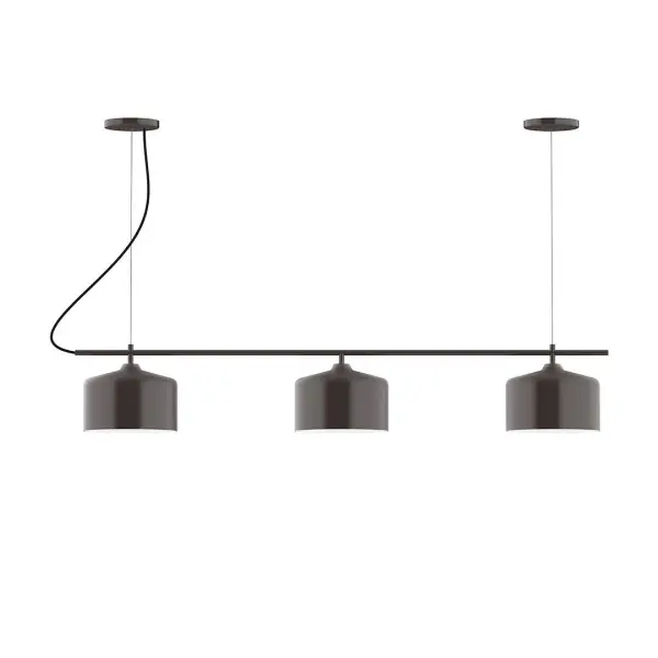 Axis, a contemporary series of basic spun geometric shapes, is simply configured for interior use. Colorful and clean-lined, these axially symmetric shapes will add pizzazz to your space. Collection: Julia Finish: Architectural Bronze Glass: 8.5" Julia Notes: A19 LED Width: 8.50" Height: 79.75" Length: 48.00" Weight: 25.00 lb Wire: 6' Polished Copper Fabric Cord Canopy: (2) 5" diameter Number of Bulbs: 3 Maximum Wattage: 100.00 W Bulb Type: A19 Bulb Base: E26 Medium Light Source: Incandescent or LED equivalent Dimmable Voltage: 120.00 V Country of Origin: US Safety Listing: UL/cUL Safety Rating: Dry LED Manufacturer Warranty: 1-year limited warranty on the fixture.