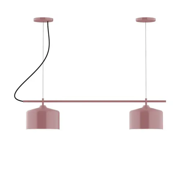 Axis, a contemporary series of basic spun geometric shapes, is simply configured for interior use. Colorful and clean-lined, these axially symmetric shapes will add pizzazz to your space. Collection: Julia Finish: Mauve Glass: 8.5" Julia Notes: A19 LED Width: 8.50" Height: 79.75" Length: 36.00" Weight: 12.00 lb Wire: 6' Red and White Zigzag Fabric Cord Canopy: (2) 5" diameter Number of Bulbs: 2 Maximum Wattage: 100.00 W Bulb Type: A19 Bulb Base: E26 Medium Light Source: Incandescent or LED equivalent Dimmable Voltage: 120.00 V Country of Origin: US Safety Listing: UL/cUL Safety Rating: Dry LED Manufacturer Warranty: 1-year limited warranty on the fixture.