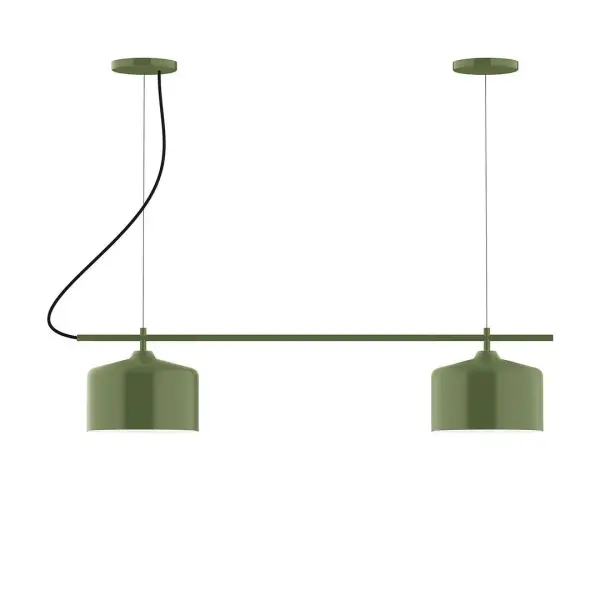 Axis, a contemporary series of basic spun geometric shapes, is simply configured for interior use. Colorful and clean-lined, these axially symmetric shapes will add pizzazz to your space. Collection: Julia Finish: Fern Green Glass: 8.5" Julia Notes: A19 LED Width: 8.50" Height: 79.75" Length: 36.00" Weight: 12.00 lb Wire: 6' Black Fabric Cord Canopy: (2) 5" diameter Number of Bulbs: 2 Maximum Wattage: 100.00 W Bulb Type: A19 Bulb Base: E26 Medium Light Source: Incandescent or LED equivalent Dimmable Voltage: 120.00 V Country of Origin: US Safety Listing: UL/cUL Safety Rating: Dry LED Manufacturer Warranty: 1-year limited warranty on the fixture.