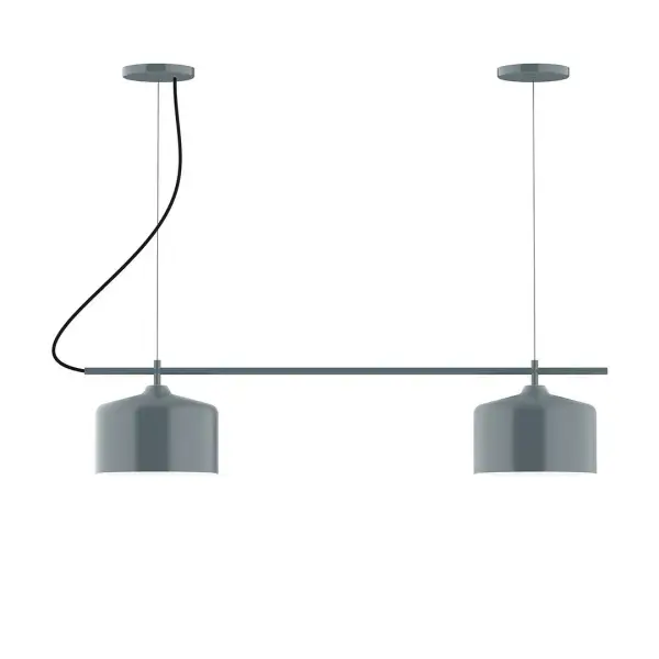 Axis, a contemporary series of basic spun geometric shapes, is simply configured for interior use. Colorful and clean-lined, these axially symmetric shapes will add pizzazz to your space. Collection: Julia Finish: Slate Gray Glass: 8.5" Julia Notes: A19 LED Width: 8.50" Height: 79.75" Length: 36.00" Weight: 12.00 lb Wire: 6' Gray Fabric Cord Canopy: (2) 5" diameter Number of Bulbs: 2 Maximum Wattage: 100.00 W Bulb Type: A19 Bulb Base: E26 Medium Light Source: Incandescent or LED equivalent Dimmable Voltage: 120.00 V Country of Origin: US Safety Listing: UL/cUL Safety Rating: Dry LED Manufacturer Warranty: 1-year limited warranty on the fixture.