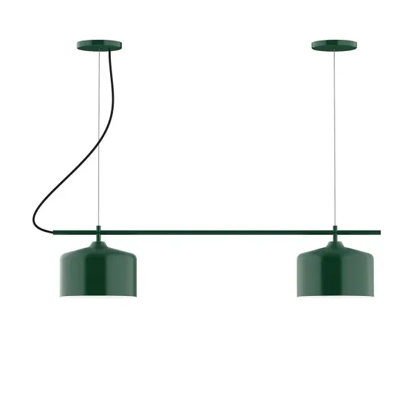 Axis, a contemporary series of basic spun geometric shapes, is simply configured for interior use. Colorful and clean-lined, these axially symmetric shapes will add pizzazz to your space. Collection: Julia Finish: Forest Green Glass: 8.5" Julia Notes: A19 LED Width: 8.50" Height: 79.75" Length: 36.00" Weight: 12.00 lb Wire: 6' Polished Copper Fabric Cord Canopy: (2) 5" diameter Number of Bulbs: 2 Maximum Wattage: 100.00 W Bulb Type: A19 Bulb Base: E26 Medium Light Source: Incandescent or LED equivalent Dimmable Voltage: 120.00 V Country of Origin: US Safety Listing: UL/cUL Safety Rating: Dry LED Manufacturer Warranty: 1-year limited warranty on the fixture.