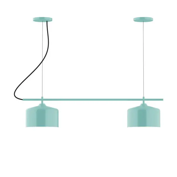 Axis, a contemporary series of basic spun geometric shapes, is simply configured for interior use. Colorful and clean-lined, these axially symmetric shapes will add pizzazz to your space. Collection: Julia Finish: Sea Green Glass: 8.5" Julia Notes: A19 LED Width: 8.50" Height: 79.75" Length: 36.00" Weight: 12.00 lb Wire: 6' Gray Fabric Cord Canopy: (2) 5" diameter Number of Bulbs: 2 Maximum Wattage: 100.00 W Bulb Type: A19 Bulb Base: E26 Medium Light Source: Incandescent or LED equivalent Dimmable Voltage: 120.00 V Country of Origin: US Safety Listing: UL/cUL Safety Rating: Dry LED Manufacturer Warranty: 1-year limited warranty on the fixture.