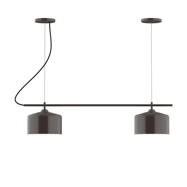 Axis, a contemporary series of basic spun geometric shapes, is simply configured for interior use. Colorful and clean-lined, these axially symmetric shapes will add pizzazz to your space. Collection: Julia Finish: Architectural Bronze Glass: 8.5" Julia Notes: A19 LED Width: 8.50" Height: 79.75" Length: 36.00" Weight: 12.00 lb Wire: 6' Polished Copper Fabric Cord Canopy: (2) 5" diameter Number of Bulbs: 2 Maximum Wattage: 100.00 W Bulb Type: A19 Bulb Base: E26 Medium Light Source: Incandescent or LED equivalent Dimmable Voltage: 120.00 V Country of Origin: US Safety Listing: UL/cUL Safety Rating: Dry LED Manufacturer Warranty: 1-year limited warranty on the fixture.