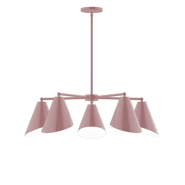 The Jasmine collection reflects a more modern RLM style. Clean lines and basic geometric shapes define this series. Available in multiple shade styles to suit your décor, be it modern farmhouse, coastal cottage, or industrial loft. Collection: Jasmine Finish: Mauve Glass: 7" Jasmine Width: 31.75" Height: 57.00" Length: 31.75" Weight: 20.00 lb Canopy: 5" diameter Number of Bulbs: 5 Maximum Wattage: 8.00 W Bulb Type: LED Light Source: LED Light Output: 800.00 lm Color Temperature: 3000 K CRI: 90 Dimmable Rated Average Life: 50,000 Voltage: 120.00 V Country of Origin: US Safety Listing: UL/cUL Safety Rating: Dry LED Manufacturer Warranty: 1-year limited warranty on the fixture.