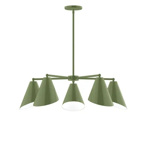 The Jasmine collection reflects a more modern RLM style. Clean lines and basic geometric shapes define this series. Available in multiple shade styles to suit your décor, be it modern farmhouse, coastal cottage, or industrial loft. Collection: Jasmine Finish: Fern Green Glass: 7" Jasmine Width: 31.75" Height: 57.00" Length: 31.75" Weight: 20.00 lb Canopy: 5" diameter Number of Bulbs: 5 Maximum Wattage: 8.00 W Bulb Type: LED Light Source: LED Light Output: 800.00 lm Color Temperature: 3000 K CRI: 90 Dimmable Rated Average Life: 50,000 Voltage: 120.00 V Country of Origin: US Safety Listing: UL/cUL Safety Rating: Dry LED Manufacturer Warranty: 1-year limited warranty on the fixture.