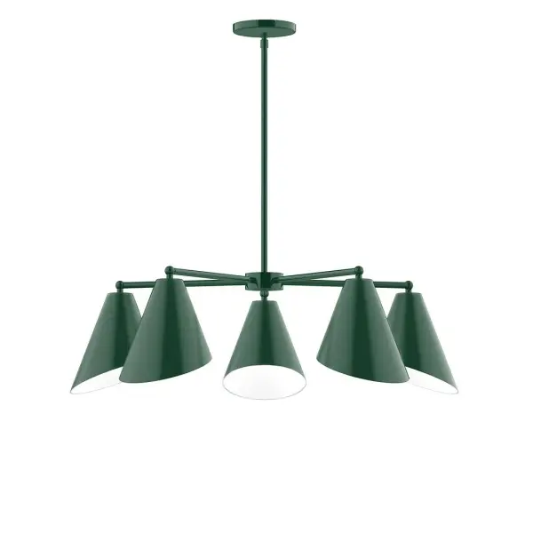 The Jasmine collection reflects a more modern RLM style. Clean lines and basic geometric shapes define this series. Available in multiple shade styles to suit your décor, be it modern farmhouse, coastal cottage, or industrial loft. Collection: Jasmine Finish: Forest Green Glass: 7" Jasmine Width: 31.75" Height: 57.00" Length: 31.75" Weight: 20.00 lb Canopy: 5" diameter Number of Bulbs: 5 Maximum Wattage: 8.00 W Bulb Type: LED Light Source: LED Light Output: 800.00 lm Color Temperature: 3000 K CRI: 90 Dimmable Rated Average Life: 50,000 Voltage: 120.00 V Country of Origin: US Safety Listing: UL/cUL Safety Rating: Dry LED Manufacturer Warranty: 1-year limited warranty on the fixture.
