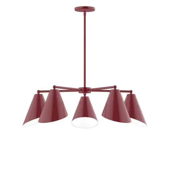 The Jasmine collection reflects a more modern RLM style. Clean lines and basic geometric shapes define this series. Available in multiple shade styles to suit your décor, be it modern farmhouse, coastal cottage, or industrial loft. Collection: Jasmine Finish: Barn Red Glass: 7" Jasmine Width: 31.75" Height: 57.00" Length: 31.75" Weight: 20.00 lb Canopy: 5" diameter Number of Bulbs: 5 Maximum Wattage: 8.00 W Bulb Type: LED Light Source: LED Light Output: 800.00 lm Color Temperature: 3000 K CRI: 90 Dimmable Rated Average Life: 50,000 Voltage: 120.00 V Country of Origin: US Safety Listing: UL/cUL Safety Rating: Dry LED Manufacturer Warranty: 1-year limited warranty on the fixture.