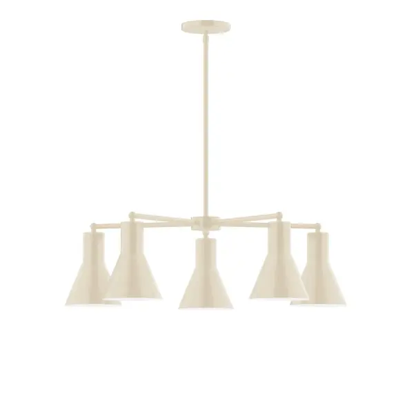 The Flare collection reflects a more modern RLM style. Clean lines and basic geometric shapes define this series. Available in multiple shade styles to suit your décor, be it modern farmhouse, coastal cottage, or industrial loft. Collection: Flare Finish: Cream Glass: 8" Flare Notes: A19 LED Width: 29.75" Height: 56.50" Length: 29.75" Weight: 20.00 lb Canopy: 5" diameter Number of Bulbs: 5 Maximum Wattage: 100.00 W Bulb Type: A19 Bulb Base: E26 Medium Light Source: Incandescent or LED equivalent Dimmable Voltage: 120.00 V Country of Origin: US Safety Listing: UL/cUL Safety Rating: Dry LED Manufacturer Warranty: 1-year limited warranty on the fixture.