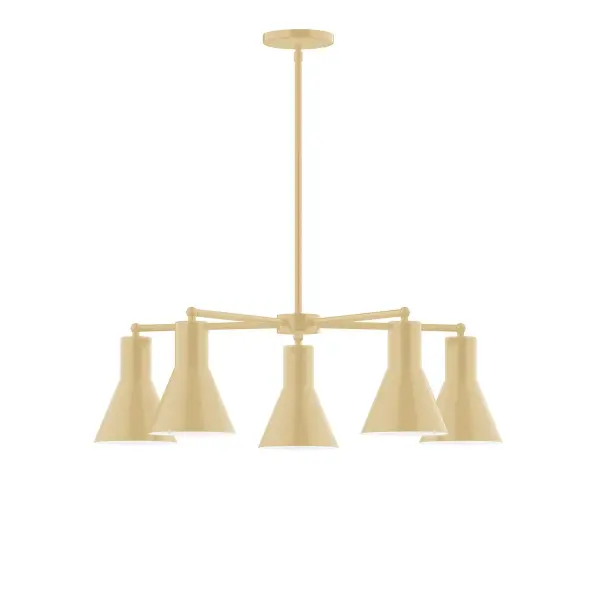 The Flare collection reflects a more modern RLM style. Clean lines and basic geometric shapes define this series. Available in multiple shade styles to suit your décor, be it modern farmhouse, coastal cottage, or industrial loft. Collection: Flare Finish: Ivory Glass: 8" Flare Notes: A19 LED Width: 29.75" Height: 56.50" Length: 29.75" Weight: 20.00 lb Canopy: 5" diameter Number of Bulbs: 5 Maximum Wattage: 100.00 W Bulb Type: A19 Bulb Base: E26 Medium Light Source: Incandescent or LED equivalent Dimmable Voltage: 120.00 V Country of Origin: US Safety Listing: UL/cUL Safety Rating: Dry LED Manufacturer Warranty: 1-year limited warranty on the fixture.