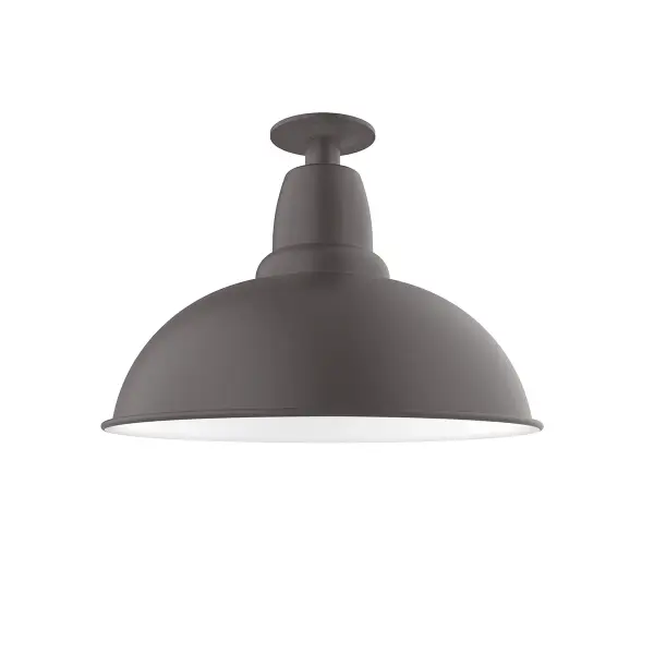 The Flush Mount Ceiling Light mounts close to the ceiling allowing for maximum head room. UL wet rated for outdoor use on a front porch, or in an entryway, but also for interior use as a decorative accent in the kitchen, hallway, bedroom, or bathroom. Our Cafe shade, the ultimate domed reflector, is classic in shape and offers great light output.
