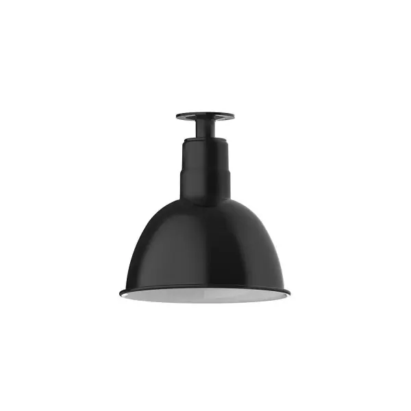 The Flush Mount Ceiling Light mounts close to the ceiling allowing for maximum head room. UL wet rated for outdoor use on a front porch, or in an entryway, but also for interior use as a decorative accent in the kitchen, hallway, bedroom, or bathroom. Our Deep Bowl shade, the ultimate domed reflector, is classic in shape and offers great light output. Collection: Deep Bowl Finish: Black Glass: 12 inch Deep Bowl Width: 12.00" Height: 12.75" Length: 12.00" Weight: 8.00 lb Canopy: 4.125" diameter Number of Bulbs: 1 Maximum Wattage: 10.00 W Bulb Type: E26 Light Source: LED Light Output: 800.00 lm Color Temperature: 3000 K CRI: 90 Dimmable Rated Average Life: 50,000 Voltage: 120.00 V Country of Origin: US Safety Listing: UL/cUL Safety Rating: Wet Dark Sky LED Manufacturer Warranty: 1-year limited warranty on the fixture.