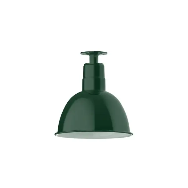 The Flush Mount Ceiling Light mounts close to the ceiling allowing for maximum head room. UL wet rated for outdoor use on a front porch, or in an entryway, but also for interior use as a decorative accent in the kitchen, hallway, bedroom, or bathroom. Our Deep Bowl shade, the ultimate domed reflector, is classic in shape and offers great light output. Collection: Deep Bowl Finish: Forest Green Glass: 12 inch Deep Bowl Notes: Option (1) A19 LED and 3-Integrated 8W, 10W, 15W Width: 12.00" Height: 12.75" Length: 12.00" Weight: 8.00 lb Canopy: 4.125" diameter Number of Bulbs: 1 Maximum Wattage: 100.00 W Bulb Type: A19 Bulb Base: E26 Medium Light Source: Incandescent or LED equivalent Dimmable Voltage: 120.00 V Country of Origin: US Safety Listing: UL/cUL Safety Rating: Wet Dark Sky LED Manufacturer Warranty: 1-year limited warranty on the fixture.