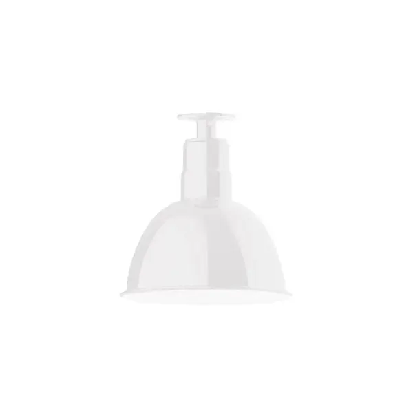 The Flush Mount Ceiling Light mounts close to the ceiling allowing for maximum head room. UL wet rated for outdoor use on a front porch, or in an entryway, but also for interior use as a decorative accent in the kitchen, hallway, bedroom, or bathroom. Our Deep Bowl shade, the ultimate domed reflector, is classic in shape and offers great light output. Collection: Deep Bowl Finish: White Glass: 12 inch Deep Bowl Width: 12.00" Height: 12.75" Length: 12.00" Weight: 8.00 lb Canopy: 4.125" diameter Number of Bulbs: 1 Maximum Wattage: 10.00 W Bulb Type: E26 Light Source: LED Light Output: 800.00 lm Color Temperature: 2700 K CRI: 90 Dimmable Rated Average Life: 50,000 Voltage: 120.00 V Country of Origin: US Safety Listing: UL/cUL Safety Rating: Wet Dark Sky LED Manufacturer Warranty: 1-year limited warranty on the fixture.
