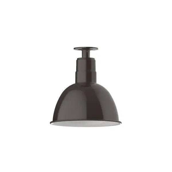 The Flush Mount Ceiling Light mounts close to the ceiling allowing for maximum head room. UL wet rated for outdoor use on a front porch, or in an entryway, but also for interior use as a decorative accent in the kitchen, hallway, bedroom, or bathroom. Our Deep Bowl shade, the ultimate domed reflector, is classic in shape and offers great light output. Collection: Deep Bowl Finish: Architectural Bronze Glass: 12 inch Deep Bowl Notes: Option (1) A19 LED and 3-Integrated 8W, 10W, 15W Width: 12.00" Height: 12.75" Length: 12.00" Weight: 8.00 lb Canopy: 4.125" diameter Number of Bulbs: 1 Maximum Wattage: 100.00 W Bulb Type: A19 Bulb Base: E26 Medium Light Source: Incandescent or LED equivalent Dimmable Voltage: 120.00 V Country of Origin: US Safety Listing: UL/cUL Safety Rating: Wet Dark Sky LED Manufacturer Warranty: 1-year limited warranty on the fixture.