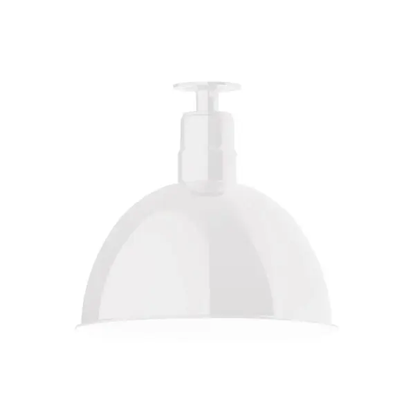 The Flush Mount Ceiling Light mounts close to the ceiling allowing for maximum head room. UL wet rated for outdoor use on a front porch, or in an entryway, but also for interior use as a decorative accent in the kitchen, hallway, bedroom, or bathroom. Our Deep Bowl shade, the ultimate domed reflector, is classic in shape and offers great light output. Collection: Deep Bowl Finish: White Glass: 16 inch Deep Bowl Width: 16.00" Height: 14.75" Length: 16.00" Weight: 12.00 lb Canopy: 4.125" diameter Number of Bulbs: 1 Maximum Wattage: 15.00 W Light Source: LED Light Output: 1200.00 lm Color Temperature: 3000 K CRI: 90 Dimmable Rated Average Life: 50,000 Voltage: 120.00 V Country of Origin: US Safety Listing: UL/cUL Safety Rating: Wet Dark Sky LED Manufacturer Warranty: 1-year limited warranty on the fixture.