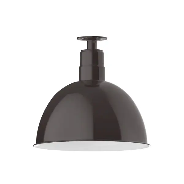 The Flush Mount Ceiling Light mounts close to the ceiling allowing for maximum head room. UL wet rated for outdoor use on a front porch, or in an entryway, but also for interior use as a decorative accent in the kitchen, hallway, bedroom, or bathroom. Our Deep Bowl shade, the ultimate domed reflector, is classic in shape and offers great light output. Collection: Deep Bowl Finish: Architectural Bronze Glass: 16 inch Deep Bowl Width: 16.00" Height: 14.75" Length: 16.00" Weight: 12.00 lb Canopy: 4.125" diameter Number of Bulbs: 1 Maximum Wattage: 15.00 W Light Source: LED Light Output: 1200.00 lm Color Temperature: 2700 K CRI: 90 Dimmable Rated Average Life: 50,000 Voltage: 120.00 V Country of Origin: US Safety Listing: UL/cUL Safety Rating: Wet Dark Sky LED Manufacturer Warranty: 1-year limited warranty on the fixture.