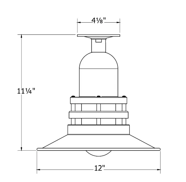 The Flush Mount Ceiling Light mounts close to the ceiling allowing for maximum head room. UL wet rated for outdoor use on a front porch, or in an entryway, but also for interior use as a decorative accent in the kitchen, hallway, bedroom, or bathroom. Our Deep Bowl shade, the ultimate domed reflector, is classic in shape and offers great light output. Collection: Atomic Finish: Slate Gray Glass: 12" Atomic Notes: A19 LED Width: 12.00" Height: 11.25" Weight: 8.00 lb Canopy: 4.125" Diameter Number of Bulbs: 1 Maximum Wattage: 100.00 W Bulb Type: A19 Bulb Base: E26 Medium Light Source: Incandescent or LED equivalent Dimmable Voltage: 120.00 V Country of Origin: US Safety Listing: UL/cUL Safety Rating: Wet LED Manufacturer Warranty: 1-year limited warranty on the fixture. - alternate view