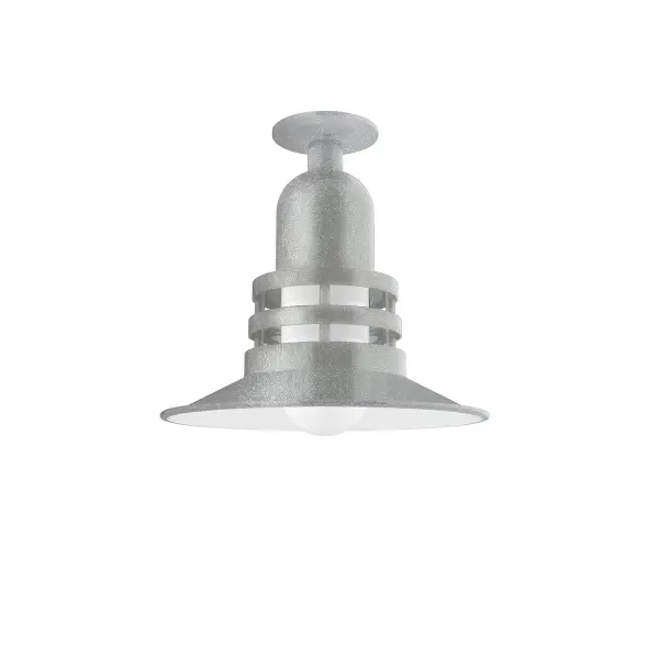 The Flush Mount Ceiling Light mounts close to the ceiling allowing for maximum head room. UL wet rated for outdoor use on a front porch, or in an entryway, but also for interior use as a decorative accent in the kitchen, hallway, bedroom, or bathroom. Our Deep Bowl shade, the ultimate domed reflector, is classic in shape and offers great light output. Collection: Atomic Finish: Painted Galvanized Glass: 12" Atomic Notes: A19 LED Width: 12.00" Height: 11.25" Weight: 8.00 lb Canopy: 4.125" Diameter Number of Bulbs: 1 Maximum Wattage: 100.00 W Bulb Type: A19 Bulb Base: E26 Medium Light Source: Incandescent or LED equivalent Dimmable Voltage: 120.00 V Country of Origin: US Safety Listing: UL/cUL Safety Rating: Wet LED Manufacturer Warranty: 1-year limited warranty on the fixture.