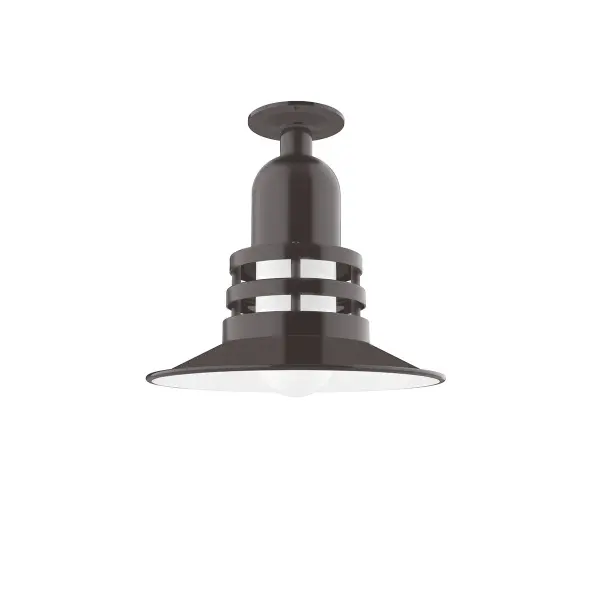 The Flush Mount Ceiling Light mounts close to the ceiling allowing for maximum head room. UL wet rated for outdoor use on a front porch, or in an entryway, but also for interior use as a decorative accent in the kitchen, hallway, bedroom, or bathroom. Our Deep Bowl shade, the ultimate domed reflector, is classic in shape and offers great light output. Collection: Atomic Finish: Architectural Bronze Glass: 12" Atomic Notes: A19 LED Width: 12.00" Height: 11.25" Weight: 8.00 lb Canopy: 4.125" Diameter Number of Bulbs: 1 Maximum Wattage: 100.00 W Bulb Type: A19 Bulb Base: E26 Medium Light Source: Incandescent or LED equivalent Dimmable Voltage: 120.00 V Country of Origin: US Safety Listing: UL/cUL Safety Rating: Wet LED Manufacturer Warranty: 1-year limited warranty on the fixture.