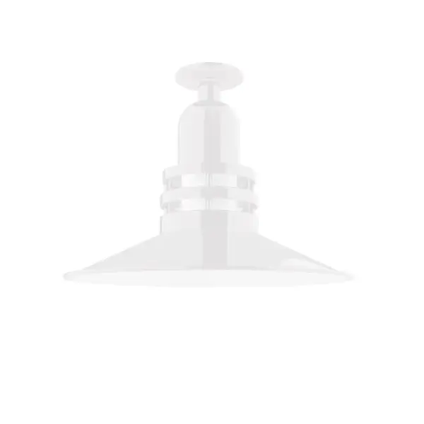 The Flush Mount Ceiling Light mounts close to the ceiling allowing for maximum head room. UL wet rated for outdoor use on a front porch, or in an entryway, but also for interior use as a decorative accent in the kitchen, hallway, bedroom, or bathroom. Our Deep Bowl shade, the ultimate domed reflector, is classic in shape and offers great light output. Collection: Atomic Finish: White Glass: 16" Atomic Notes: A19 LED Width: 16.25" Height: 12.38" Weight: 12.00 lb Canopy: 4.125" Diameter Number of Bulbs: 1 Maximum Wattage: 100.00 W Bulb Type: A19 Bulb Base: E26 Medium Light Source: Incandescent or LED equivalent Dimmable Voltage: 120.00 V Country of Origin: US Safety Listing: UL/cUL Safety Rating: Wet LED Manufacturer Warranty: 1-year limited warranty on the fixture.