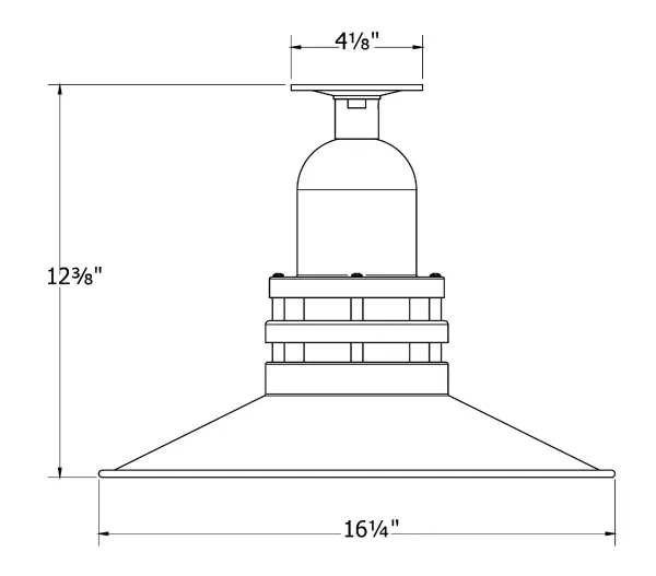 The Flush Mount Ceiling Light mounts close to the ceiling allowing for maximum head room. UL wet rated for outdoor use on a front porch, or in an entryway, but also for interior use as a decorative accent in the kitchen, hallway, bedroom, or bathroom. Our Deep Bowl shade, the ultimate domed reflector, is classic in shape and offers great light output. Collection: Atomic Finish: White Glass: 16" Atomic Notes: A19 LED Width: 16.25" Height: 12.38" Weight: 12.00 lb Canopy: 4.125" Diameter Number of Bulbs: 1 Maximum Wattage: 100.00 W Bulb Type: A19 Bulb Base: E26 Medium Light Source: Incandescent or LED equivalent Dimmable Voltage: 120.00 V Country of Origin: US Safety Listing: UL/cUL Safety Rating: Wet LED Manufacturer Warranty: 1-year limited warranty on the fixture. - alternate view