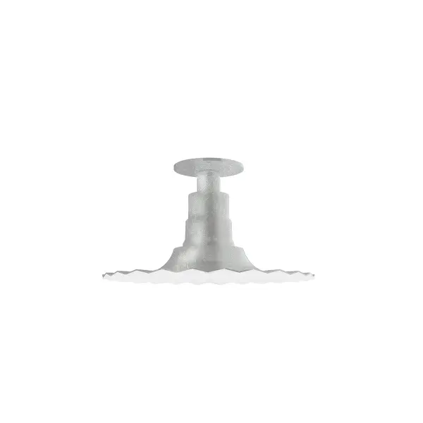 The Flush Mount Light Ceiling Light mounts close to the ceiling allowing for maximum head room. UL wet rated for outdoor use on a front porch, or in an entryway, but also for interior use as a decorative accent in the kitchen, hallway, bedroom, or bathroom. Our Radial shade, the ultimate domed reflector, is classic in shape and offers great light output. Collection: Radial Finish: Painted Galvanized Glass: 12 inch Radial Width: 12.00" Height: 6.63" Weight: 8.00 lb Canopy: 4.125" diameter Number of Bulbs: 1 Maximum Wattage: 100.00 W Bulb Type: A19 Bulb Base: E26 Medium Light Source: Incandescent or LED equivalent Dimmable Voltage: 120.00 V Country of Origin: US Safety Listing: UL/cUL Safety Rating: Wet Dark Sky LED Manufacturer Warranty: 1-year limited warranty on the fixture.
